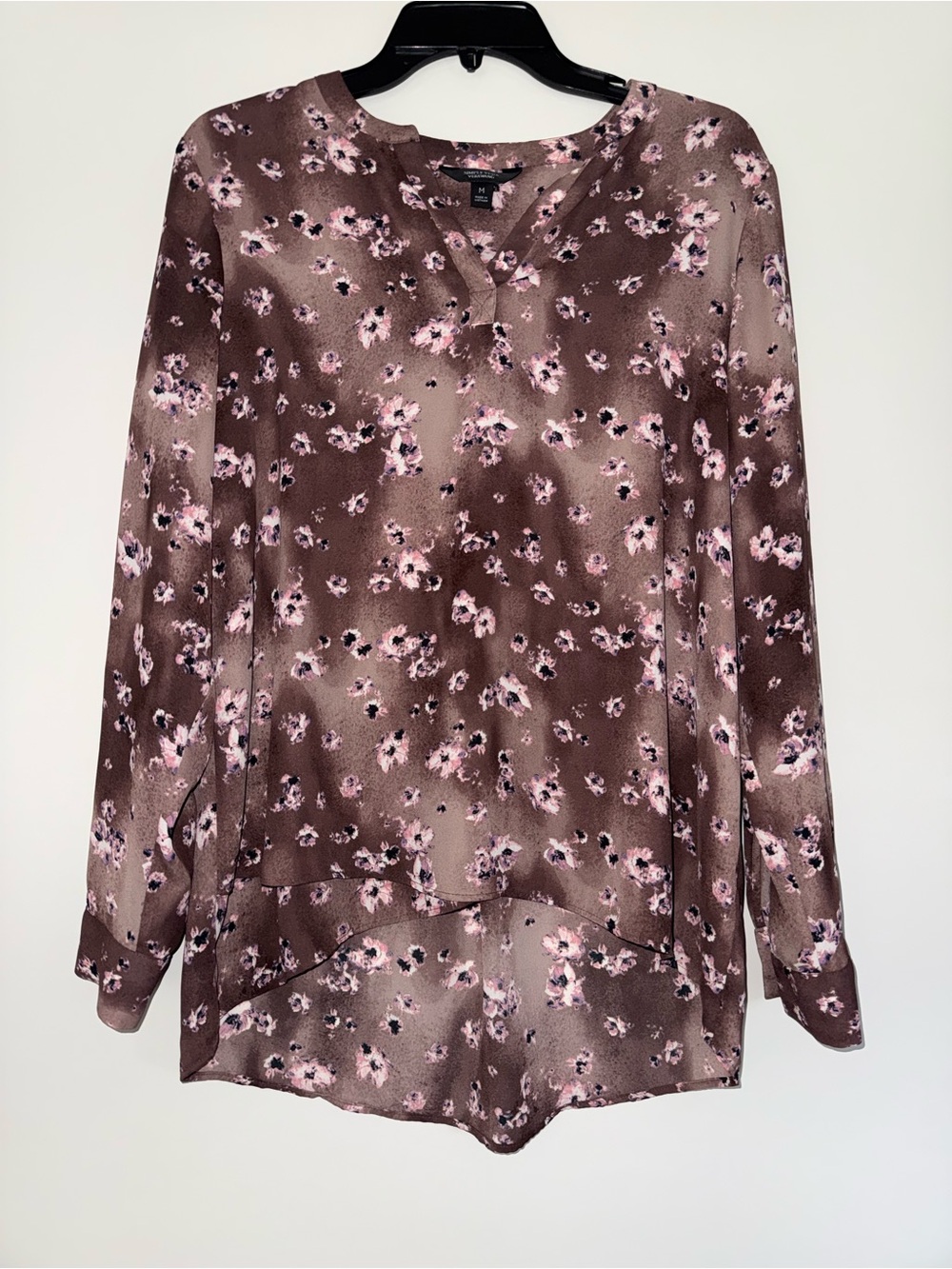Vera Wang Brown Floral Split-Neck Tunic with Pink Accents